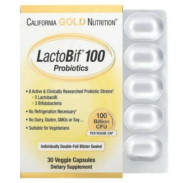 California Gold Nutrition Lactobif 100 Probiotics, 30 капсул
