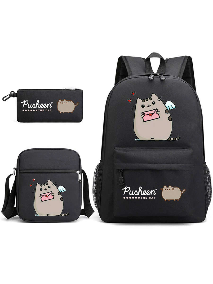 Рюкзак сумка пенал 3 в 1 кот Пушин Pusheen черный