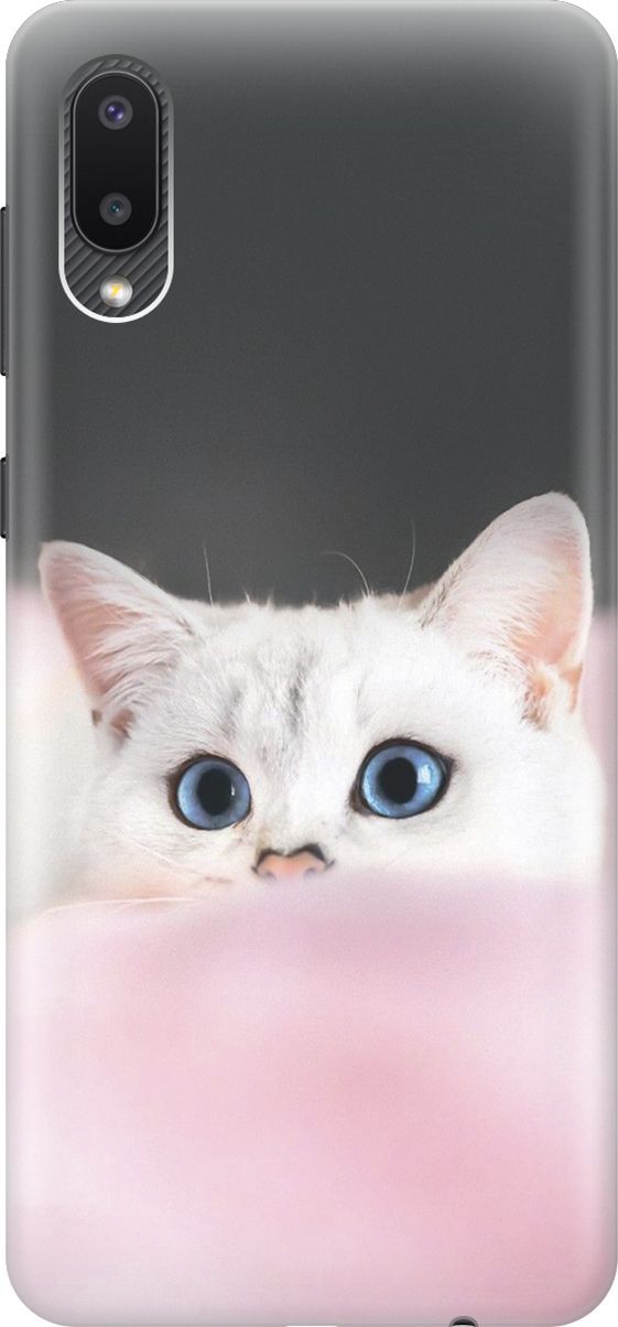 

Силиконовый чехол на Samsung Galaxy A02 "Кот на розовом пледе", Белый;розовый, 2285