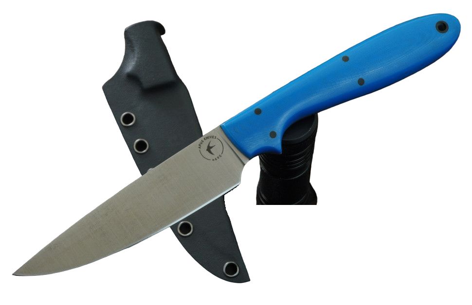 

Нож Apus Knives Wilson Long (N690, синяя G10, черная проставка), Голубой, Wilson Long