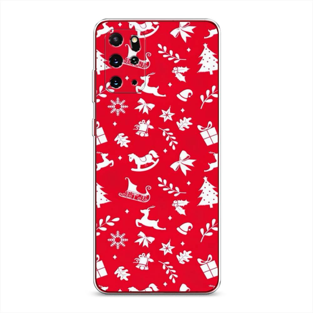 

Чехол на Samsung Galaxy S20 Plus "Красный новогодний фон", Красный;белый, 29350-5