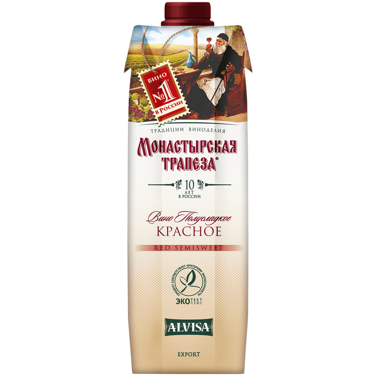 Вино столовое Монастырская трапеза красное полусладкое 1 л