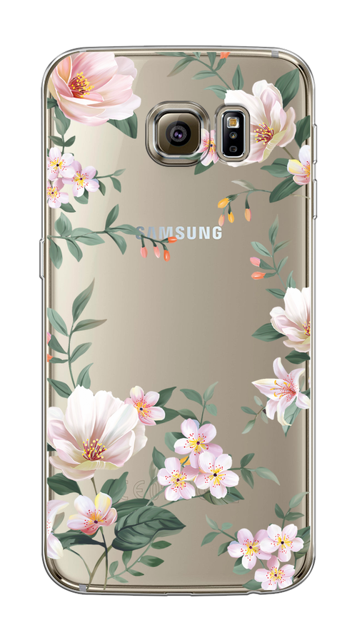 

Чехол на Samsung Galaxy S6 edge "Beautiful white flowers", Бежевый;зеленый, 24450-1