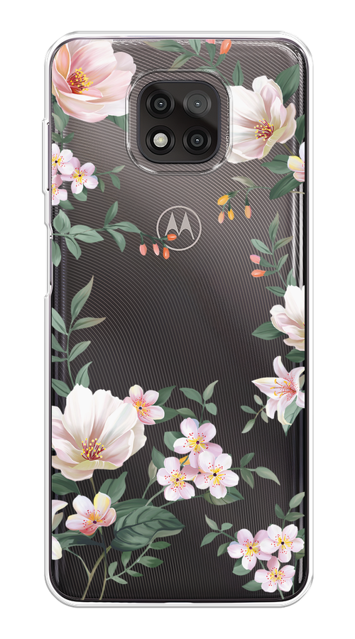

Чехол на Motorola Moto G Power 2021 "Beautiful white flowers", Бежевый;зеленый, 242750-1