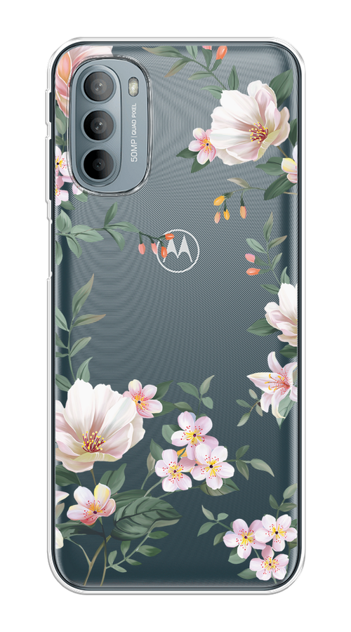 

Чехол на Motorola Moto G31/G41 "Beautiful white flowers", Бежевый;зеленый, 241850-1