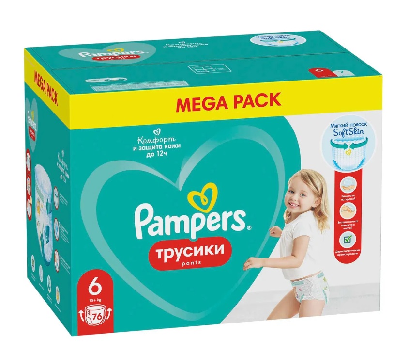 Подгузники-трусики pampers pants mega extra large (15+ кг) 76 шт