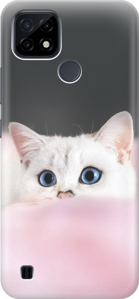 

Силиконовый чехол на realme C21 "Кот на розовом пледе", Белый;розовый, 2282