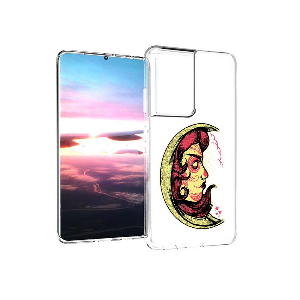

Чехол MyPads Tocco для Samsung Galaxy S21 Ultra желтый полумесяц с лицом девушки, Прозрачный, Tocco