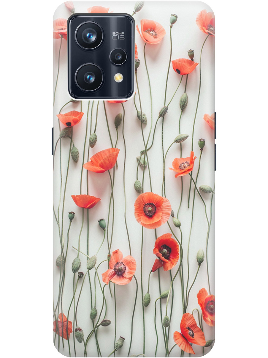 

Силиконовый чехол на Realme 9 Pro+ с рисунком "Маки на белой стене", Белый;красный, 20000480