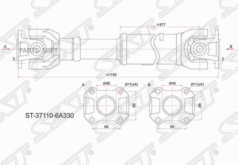 

Вал Карданный Задний Toyota Land Cruiser 105 99- SAT ST371106A330