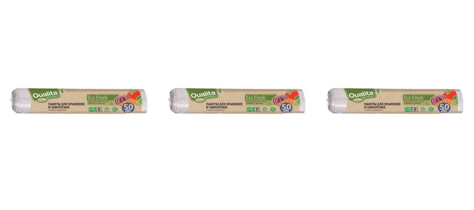 

Пакеты для заморозки Qualita Eco Fresh 3 л 50 шт, Прозрачный