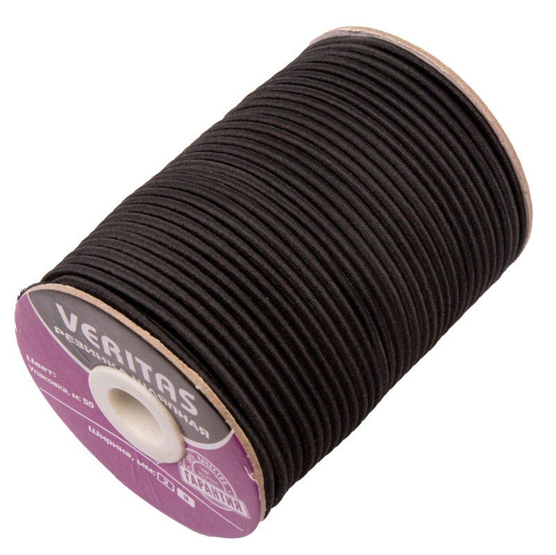 Резинка шляпная Veritas S580 черный, 3 мм, 50 м