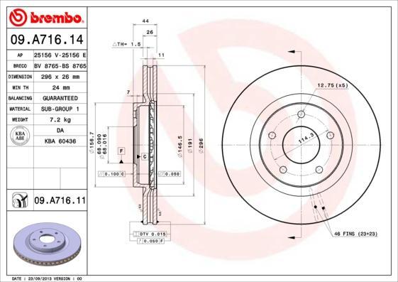 

Тормозной диск brembo 09A71614
