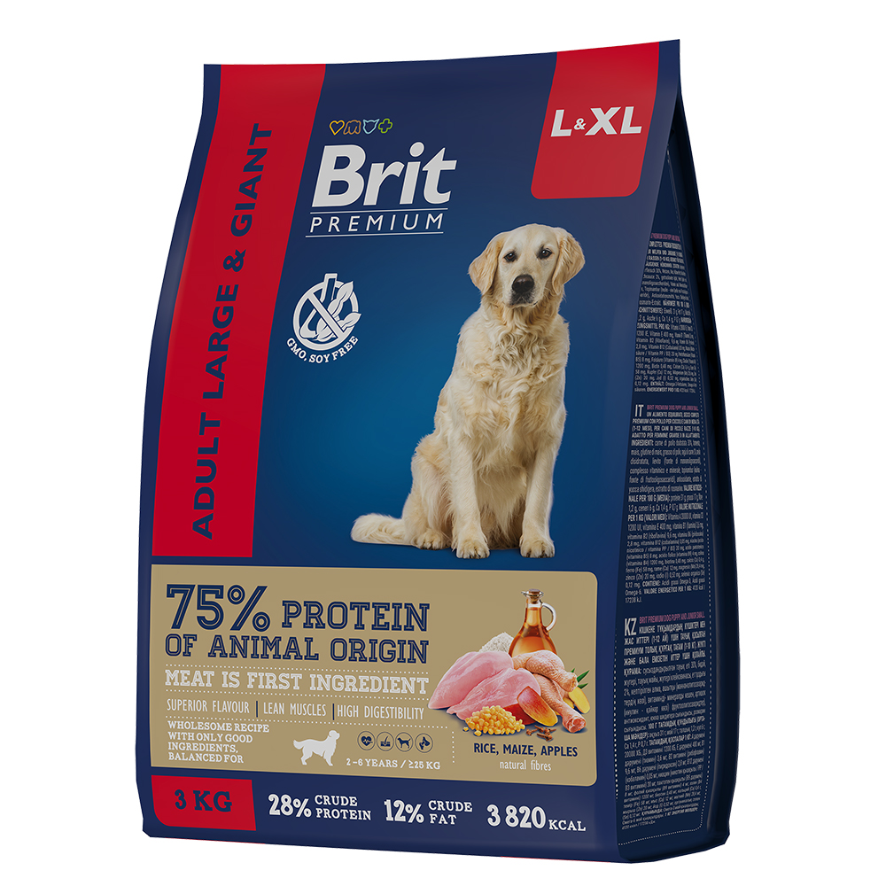 фото Сухой корм brit premium dog adult large & giant для собак крупных пород с курицей (3 кг)