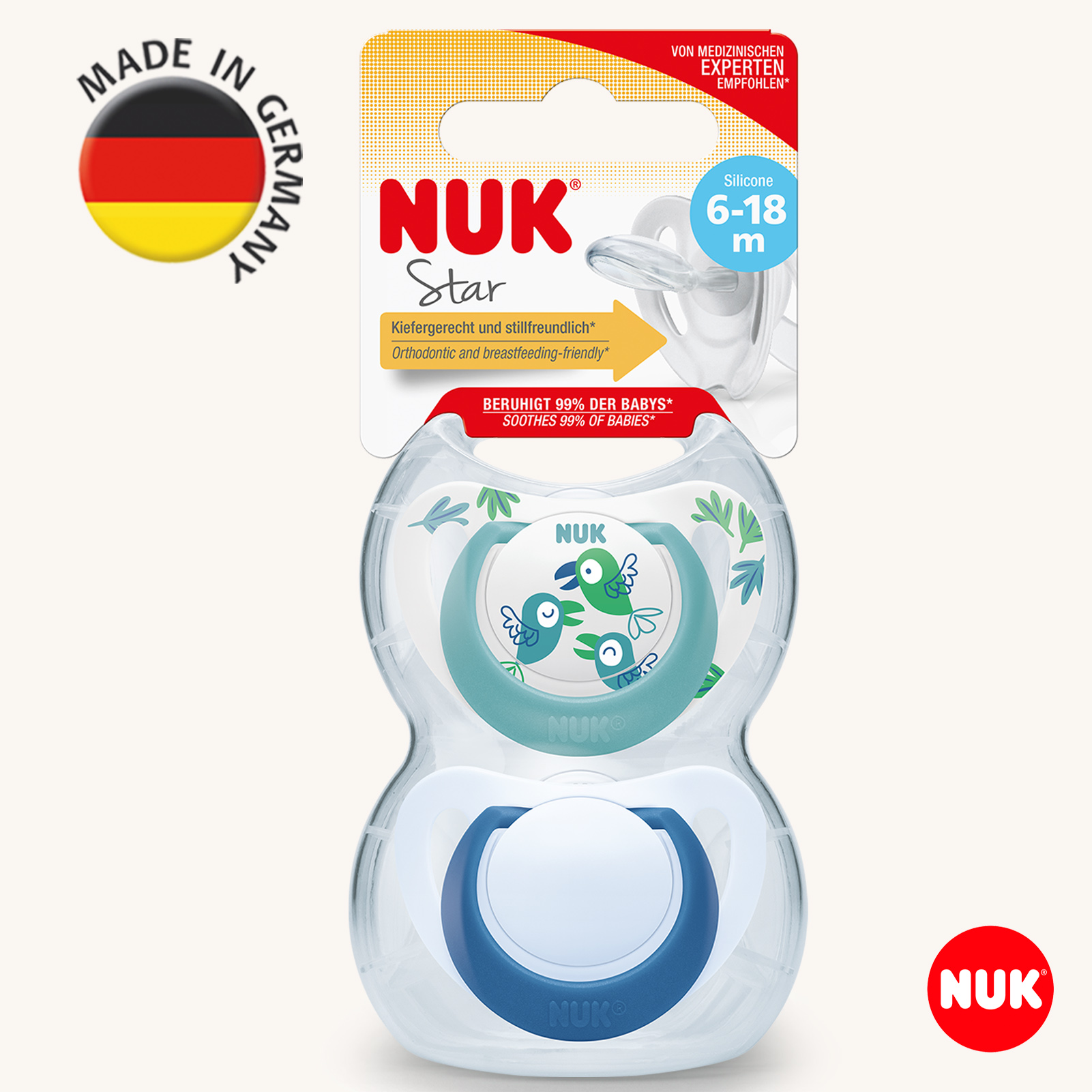 

Пустышка NUK STAR 2 размер 2 шт, Голубой