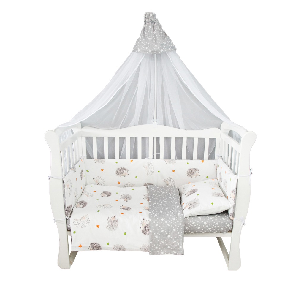 

Комплект в кроватку AmaroBaby 7 пр. Крошка Eжик, белый/серый (поплин), AMARO-3007