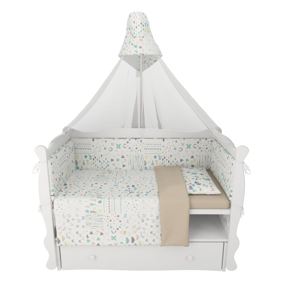 

Комплект в кроватку AmaroBaby 7 пр. Абстракция, белый/коричневый (перкаль), AMARO-3007