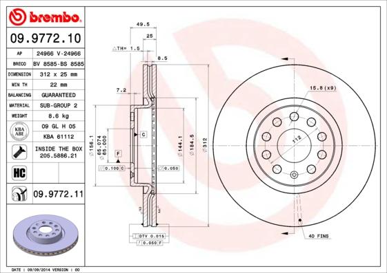 

Тормозной диск brembo 09977211