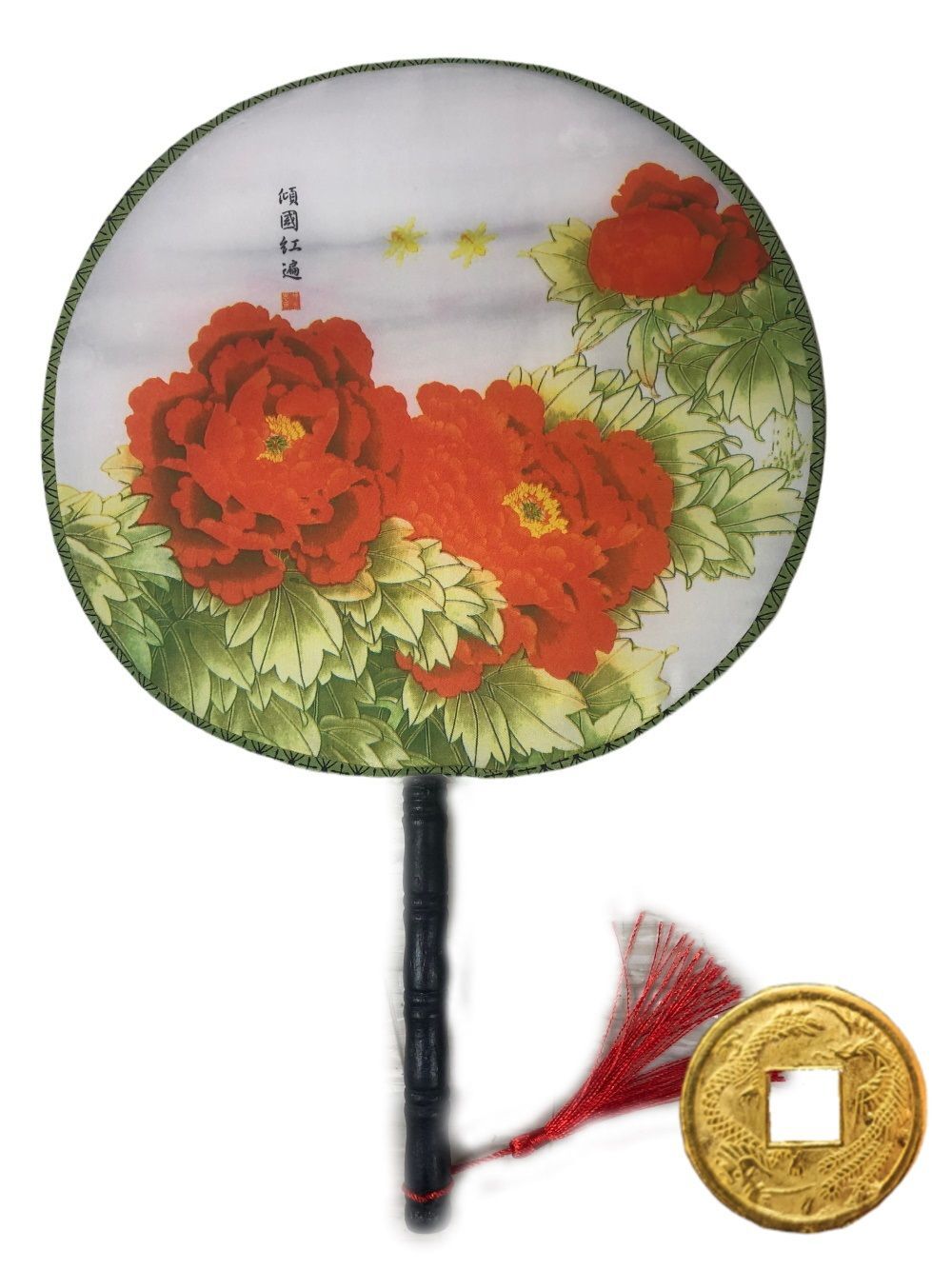 

Веер круглый №3 d-24см h-36см с бамбуковой ручкой+ монета "Денежный талисман", 54802-mon