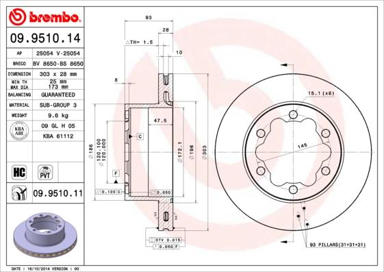 

Тормозной диск brembo 09951014