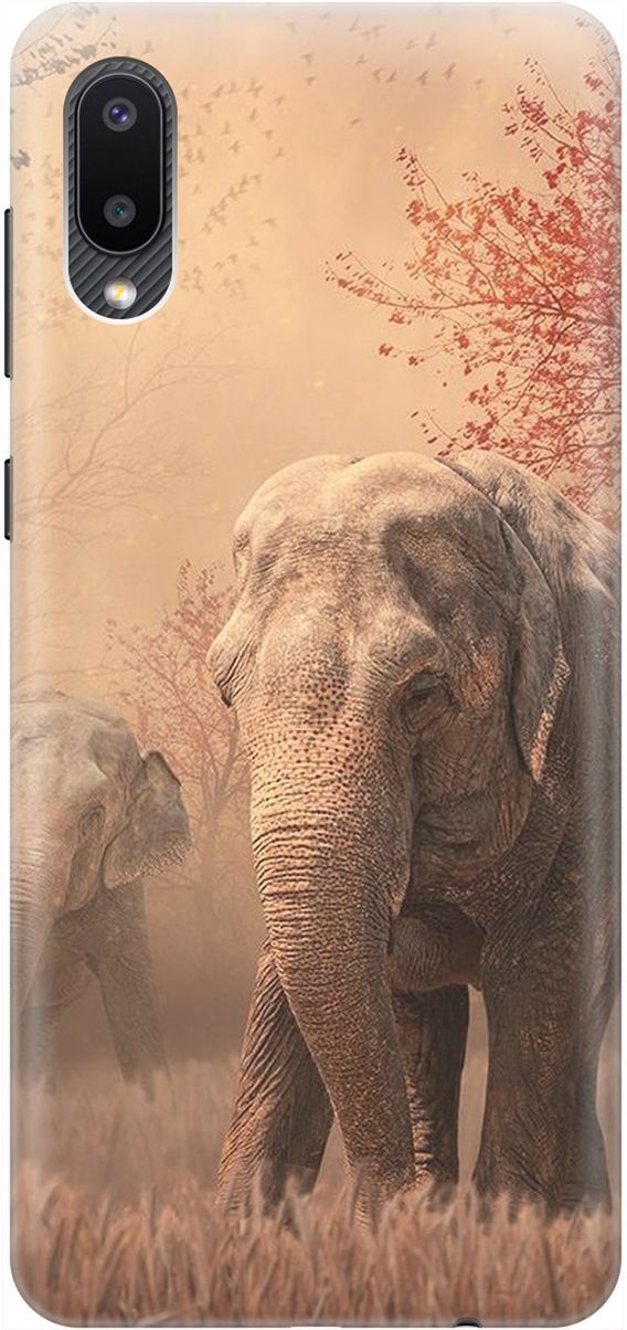 

Силиконовый чехол на Samsung Galaxy A02 "Закатный песочный слон", Коричневый;черный, 1962