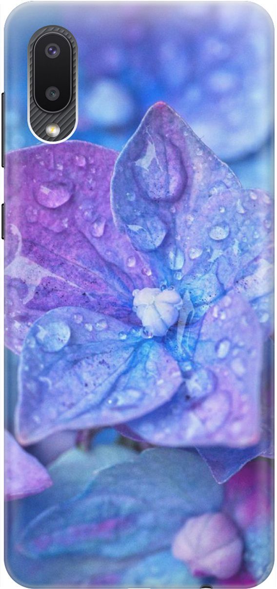 

Силиконовый чехол на Samsung Galaxy A02 "Голубой цветочек", Голубой;фиолетовый, 1526