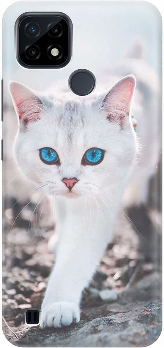 

Силиконовый чехол на realme C21 "Голубоглазый кот", Белый;серый, 1523