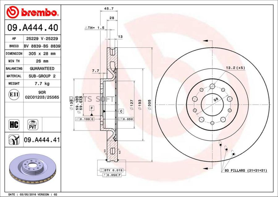 

Тормозной диск Brembo 09A44441