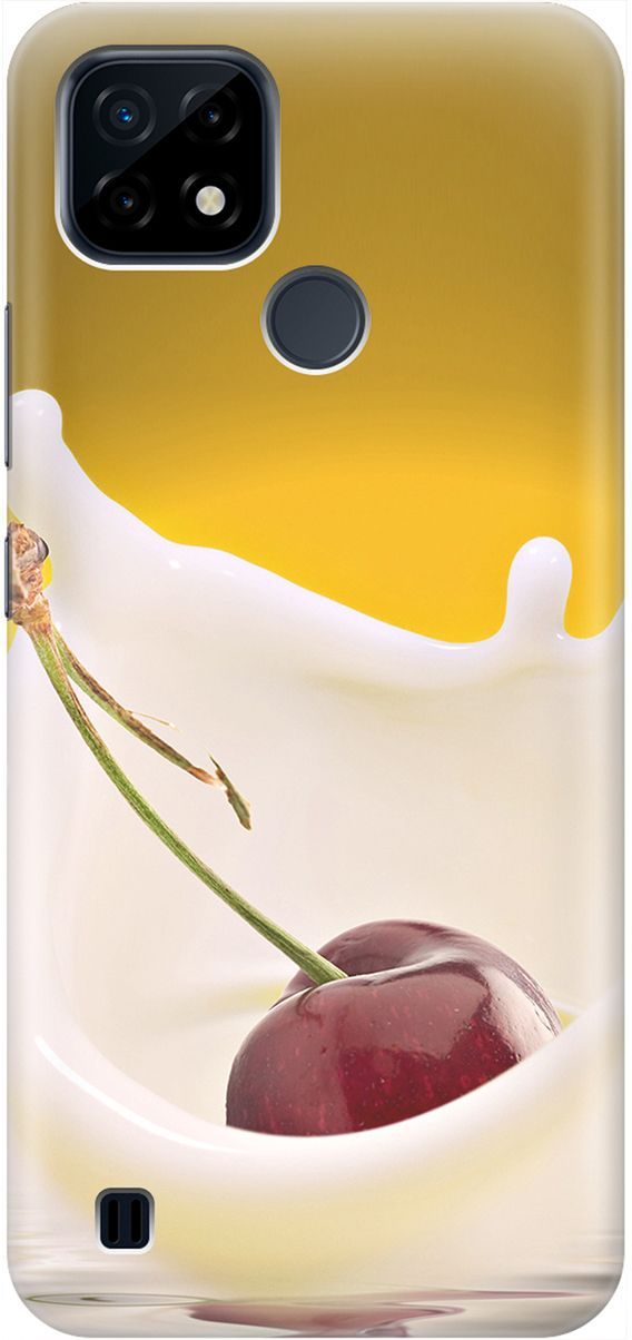 

Силиконовый чехол на realme C21 "Ягода в молоке", Белый;желтый, 1959