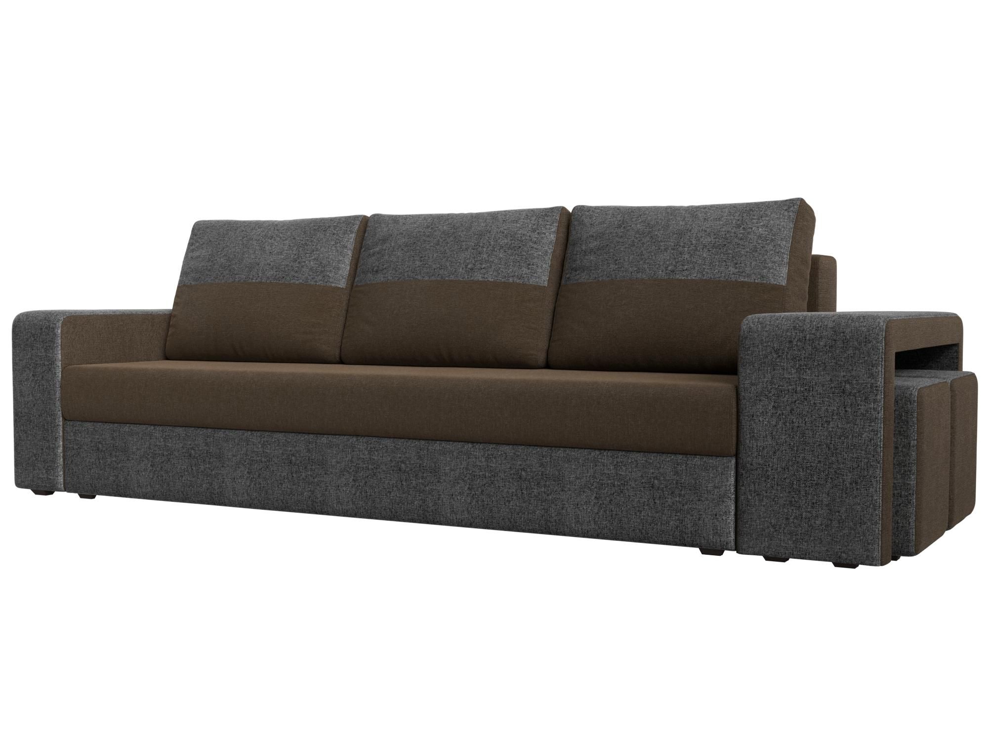 

Диван прямой Модена с двумя пуфами справа рогожка коричневый/серый, Диван прямой Модена с двумя пуфами справа