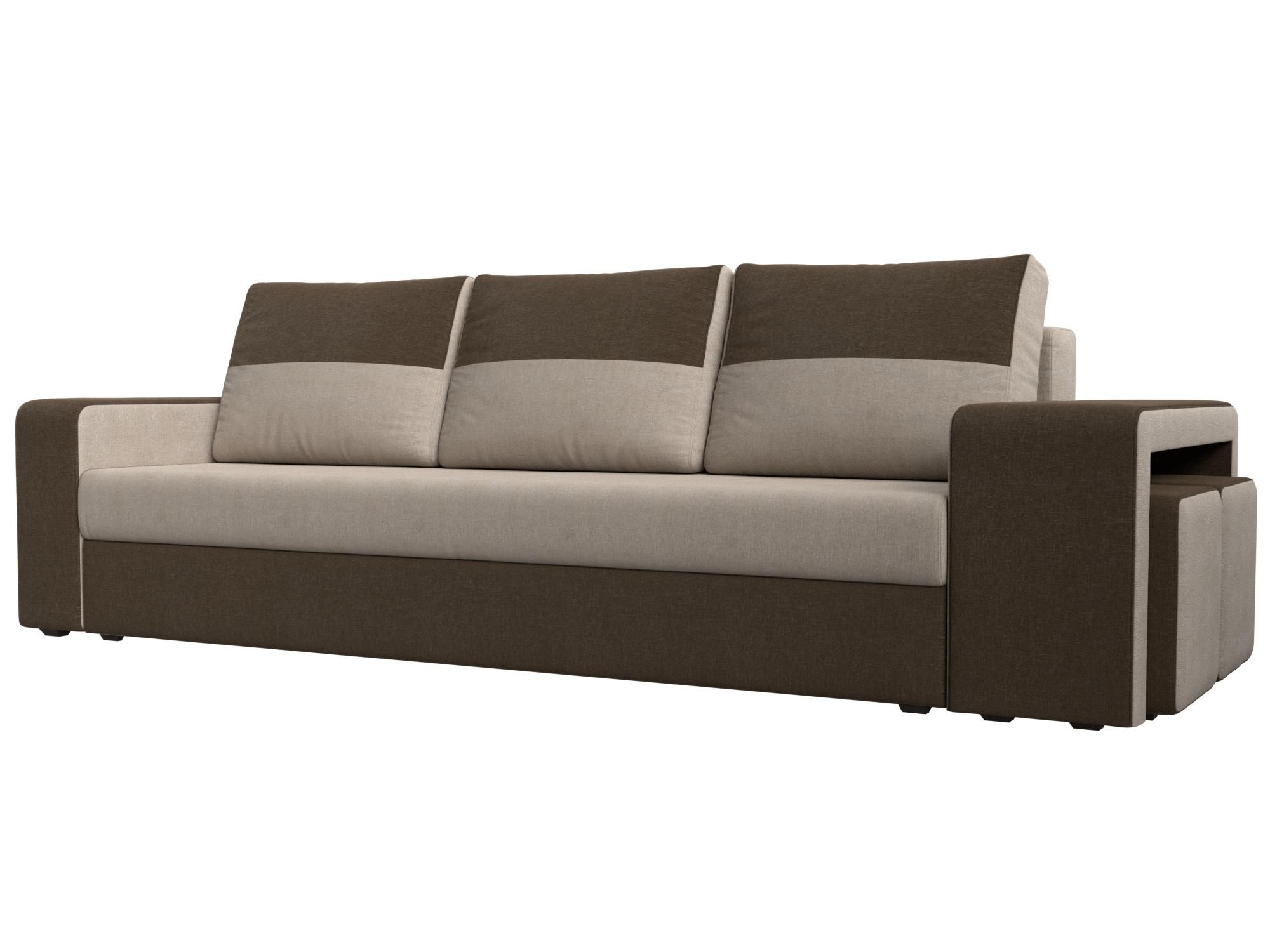 

Диван прямой Модена с двумя пуфами справа рогожка бежевый/коричневый, Диван прямой Модена с двумя пуфами справа