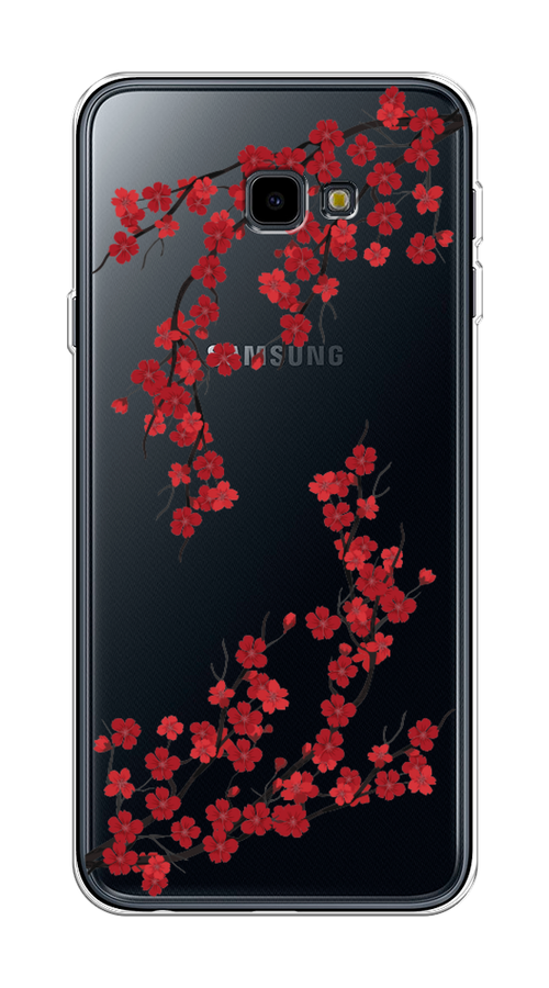 

Чехол на Samsung Galaxy J4 Plus 2018 "Красная сакура", Красный;черный, 26850-2