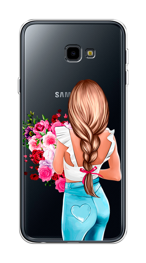 

Чехол на Samsung Galaxy J4 Plus 2018 "Девушка с цветами", Коричневый;розовый;голубой, 26850-6