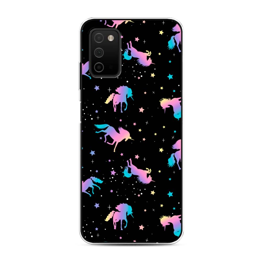 

Чехол на Samsung Galaxy A03s "Единороги градиент", Черный;розовый;голубой, 2103250-1