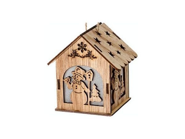 Светящаяся елочная игрушка Волшебная избушка с снеговиком, 9 см, Koopman International