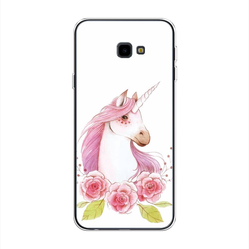 

Чехол на Samsung Galaxy J4 Plus 2018 "Единорог цветы", Белый;розовый;серый, 26850-1