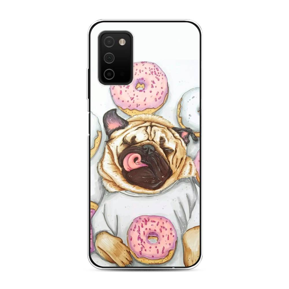 

Чехол на Samsung Galaxy A03s "Счастливый мопс", Розовый;бежевый;коричневый, 2103250-1