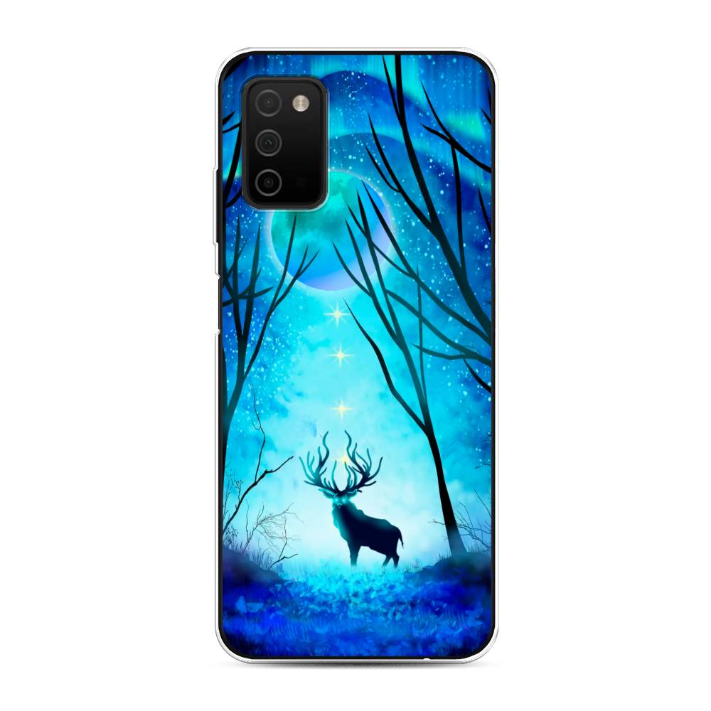 

Чехол на Samsung Galaxy A03s "Олень северное сияние", Синий;черный;голубой, 2103250-1