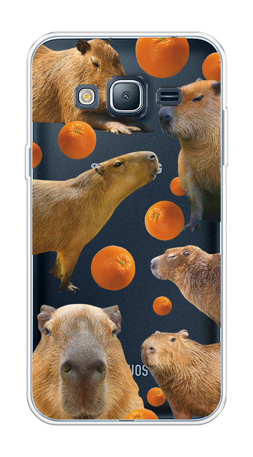 

Чехол на Samsung Galaxy J3 2016 "Капибара и апельсины", Бежевый;оранжевый, 22450-1