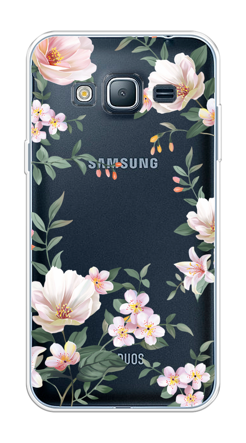 

Чехол на Samsung Galaxy J3 2016 "Beautiful white flowers", Бежевый;зеленый, 22450-1