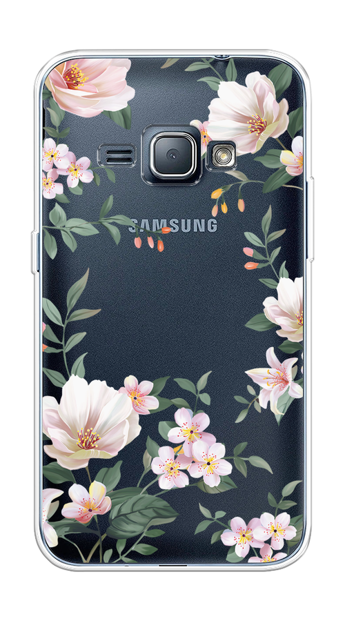 

Чехол на Samsung Galaxy J1 2016 "Beautiful white flowers", Бежевый;зеленый, 22150-1