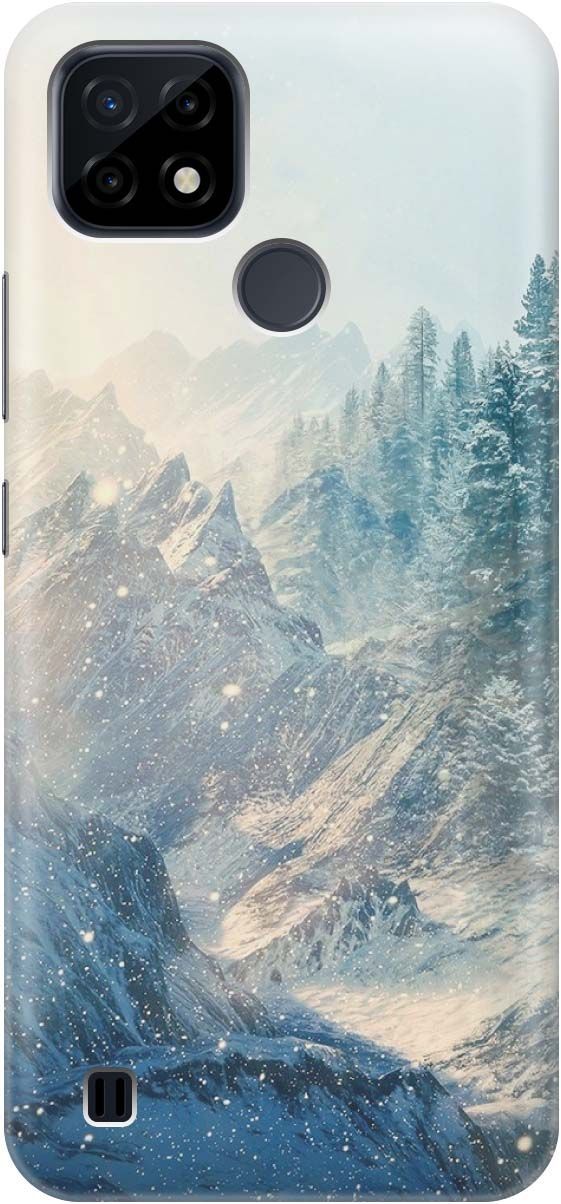 

Силиконовый чехол на realme C21 "Снежные горы и лес", Белый;голубой, 975