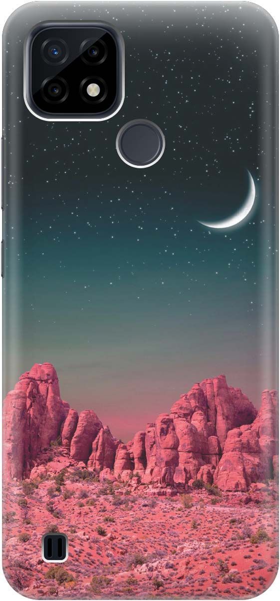

Силиконовый чехол на realme C21 "Месяц над розовыми горами", Розовый;черный, 975