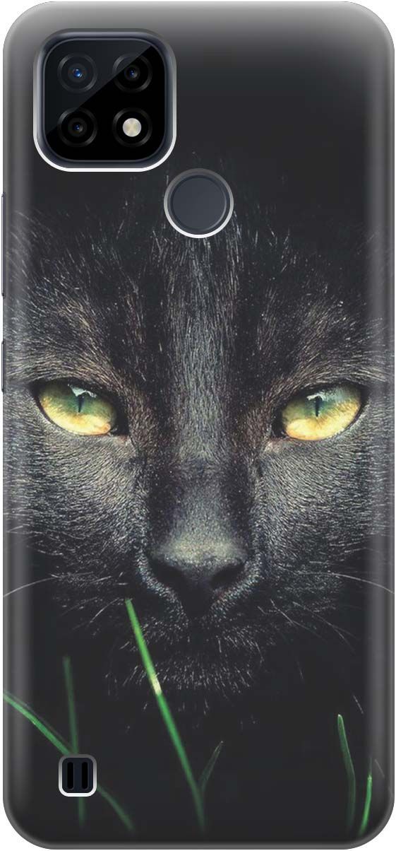 

Силиконовый чехол на realme C21 "Кошка в темноте", Черный, 974