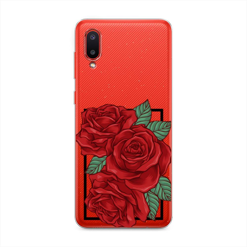 

Чехол на Samsung Galaxy A02 "Три алые розы", Красный, 2102550-2