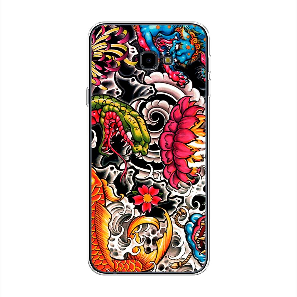 

Чехол на Samsung Galaxy J4 Plus 2018 "Японское искусство", Красный;оранжевый;голубой, 26850-4