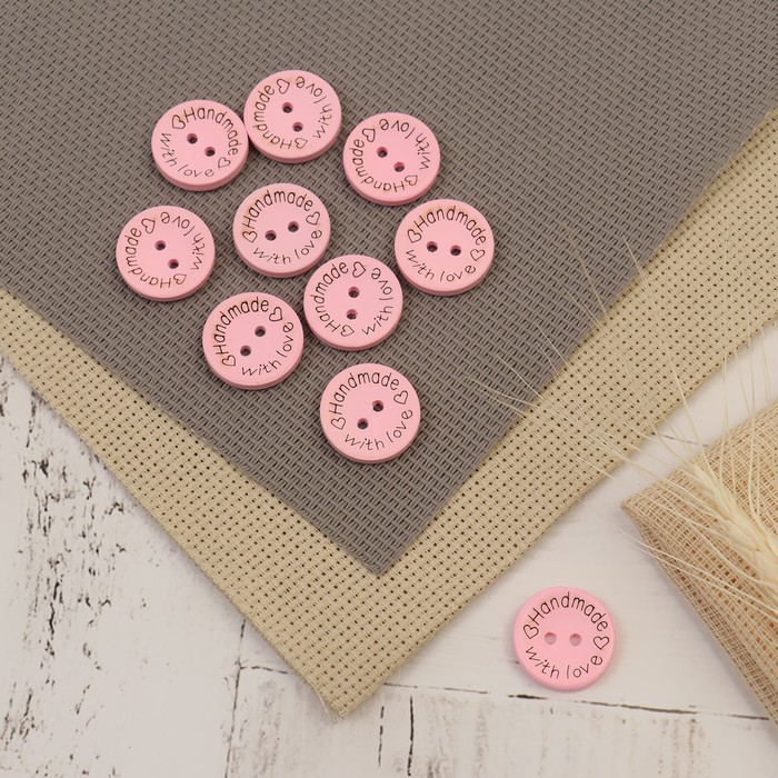 

Набор нашивок из дерева Hand made with love, 2  2 см, 10 шт, цвет розовый