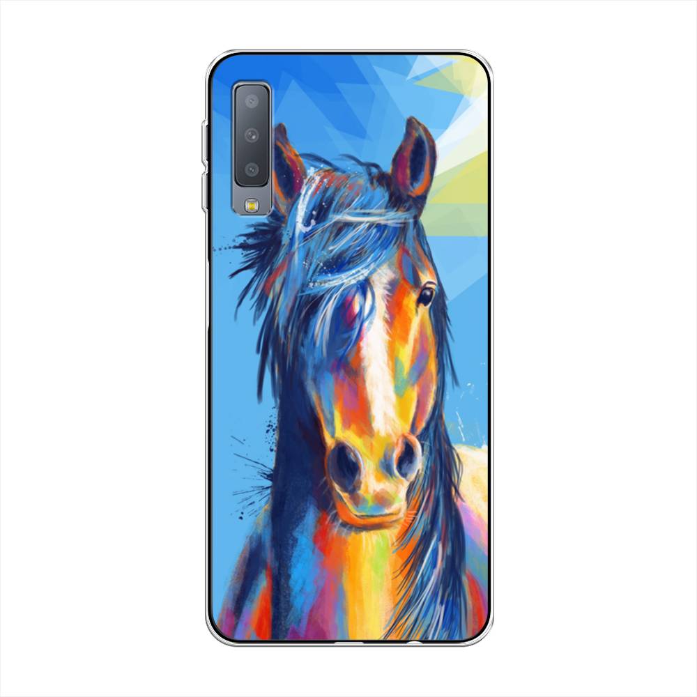 

Чехол на Samsung Galaxy A7 2018 "Лошадь арт 3", Голубой;желтый;синий, 26750-1