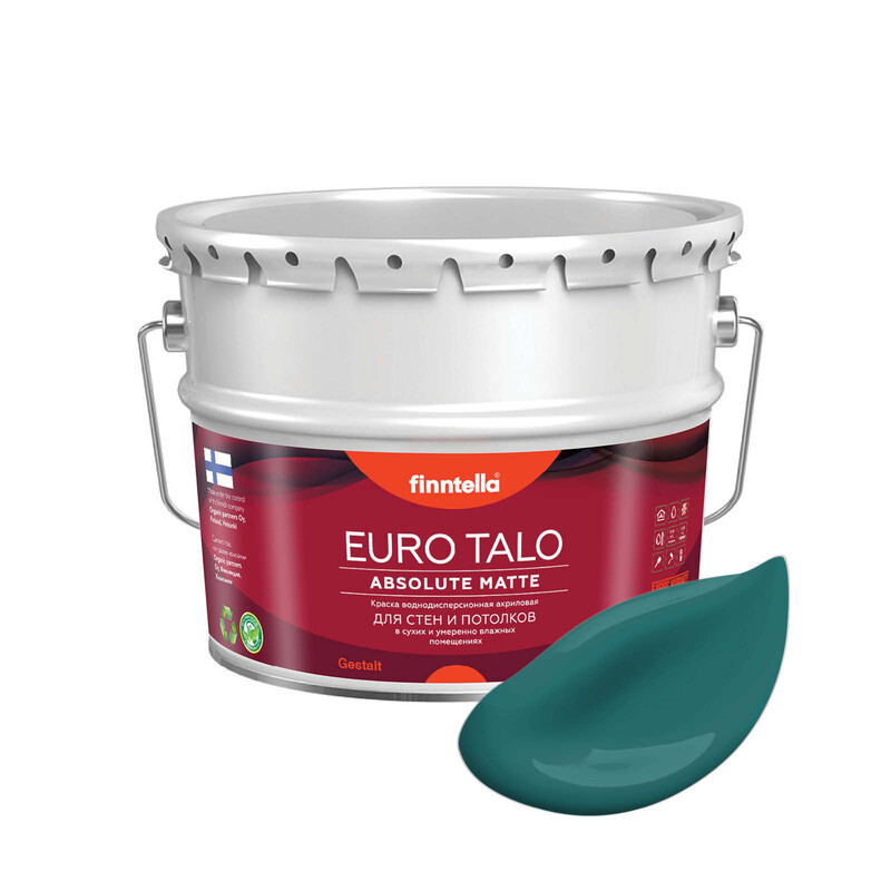 

Краска EURO TALO, цвет MALAKIITTI, 9л, Зеленый, экстраматовая EURO TALO FlatMatte для гостиной и спальни