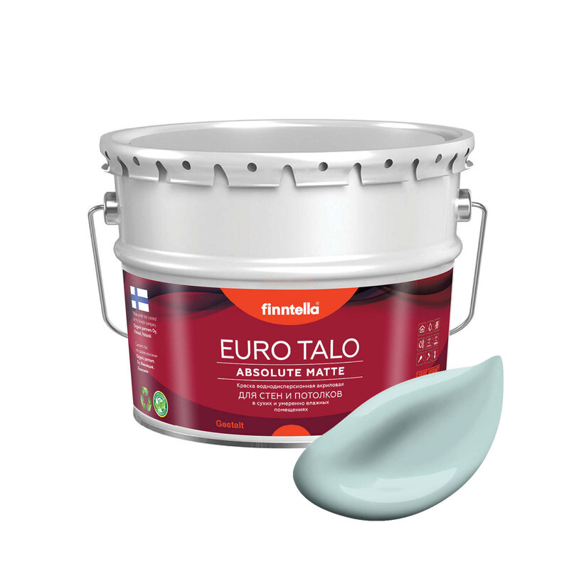 

Краска EURO TALO, цвет AAMU, 9л, Голубой, экстраматовая EURO TALO FlatMatte для гостиной и спальни